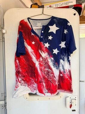 Patriotic Stars & Stripes Henley Tee - Red White Blue